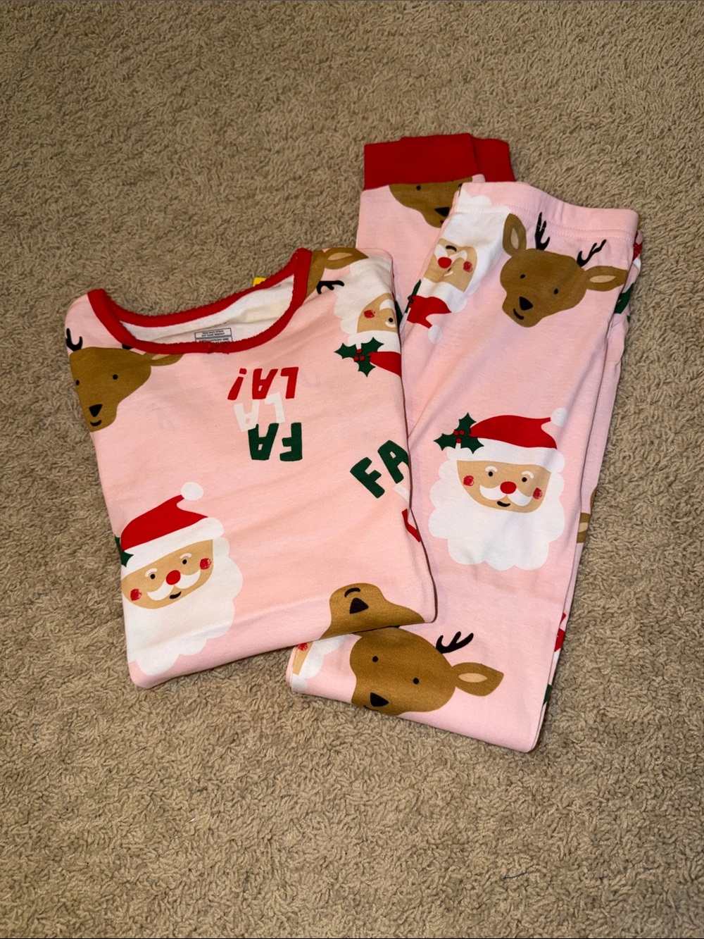 Carter's Pink Santa & Reindeer Pajama Set with Red Trim
